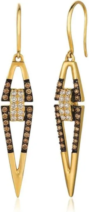 0.50 CT Round Shape Brown Diamond and White Diamond Fashionable Wedding Engagement Dangle Earrings In 14K Yellow Gold Plated