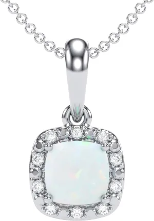 10K White Gold Birthstone Diamond Cushion Pendant Necklace for Women and Teen Girls - Hypoallergenic Ladies Necklaces with 18" Chain - Jewelry Gift for Wife