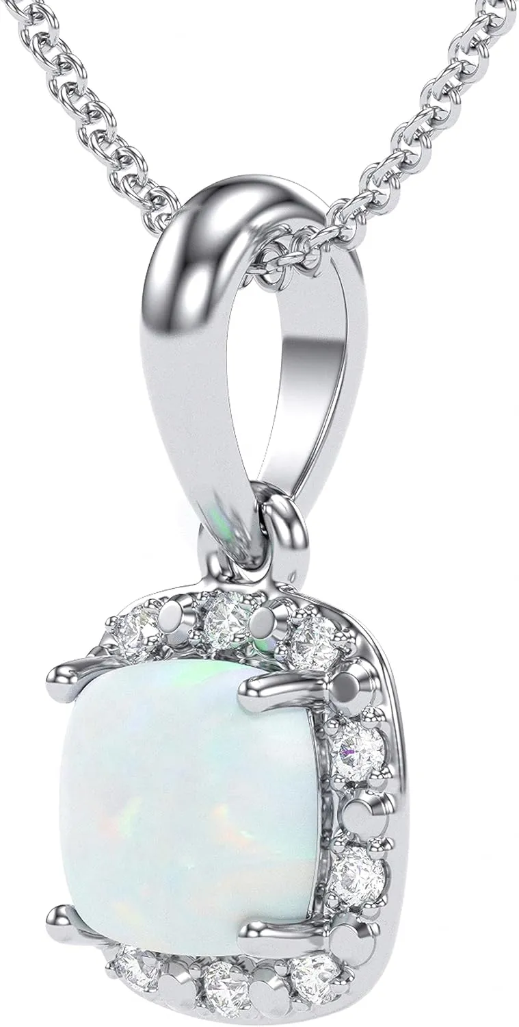 10K White Gold Birthstone Diamond Cushion Pendant Necklace for Women and Teen Girls - Hypoallergenic Ladies Necklaces with 18" Chain - Jewelry Gift for Wife