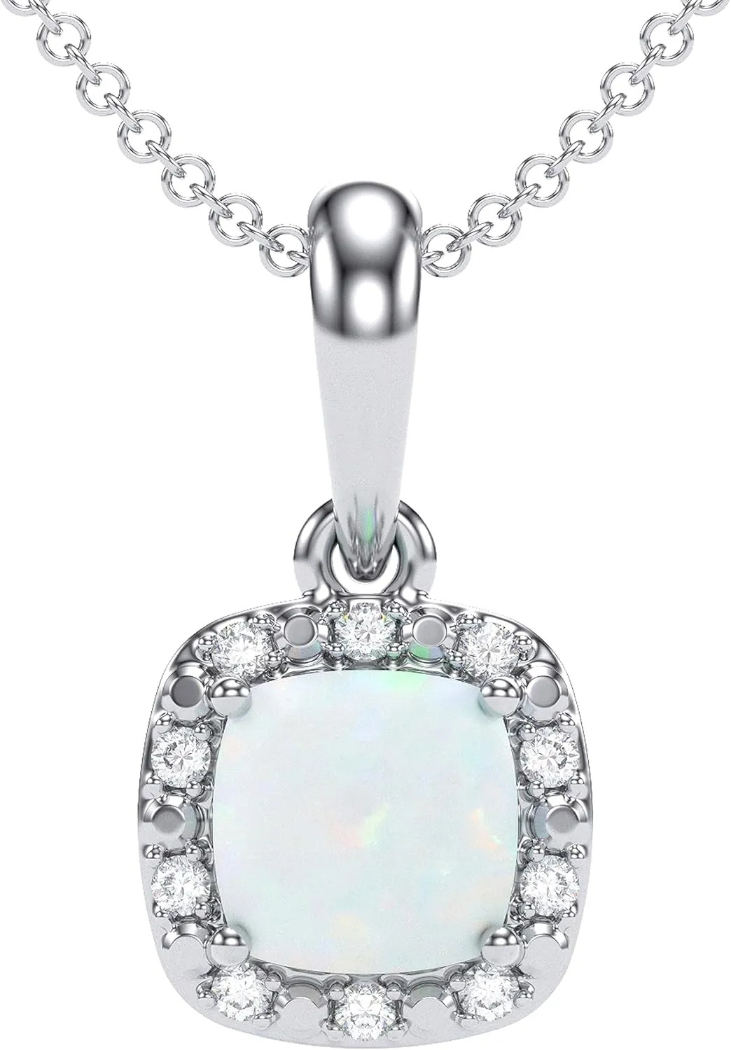 10K White Gold Birthstone Diamond Cushion Pendant Necklace for Women and Teen Girls - Hypoallergenic Ladies Necklaces with 18" Chain - Jewelry Gift for Wife