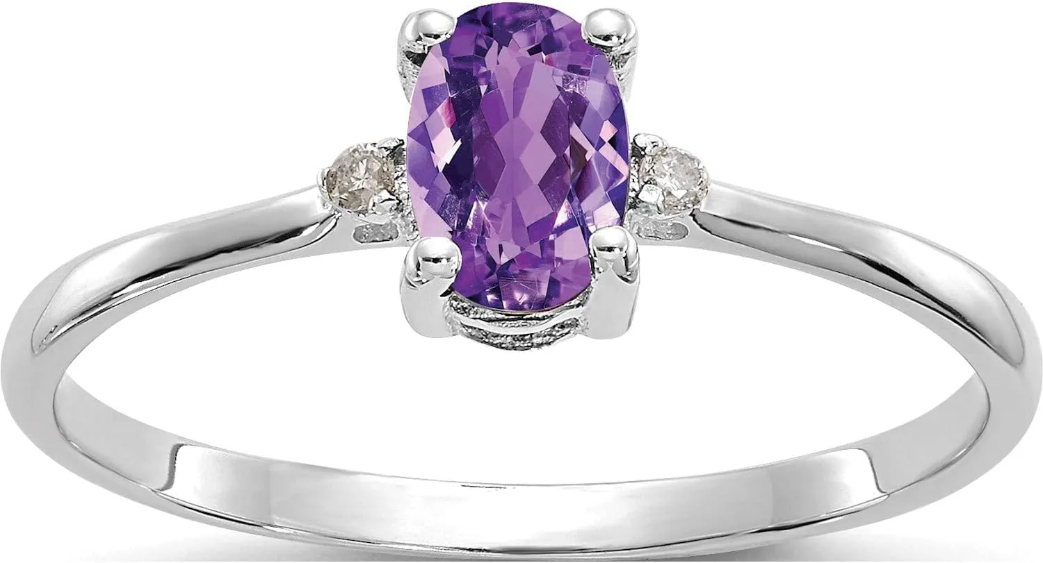 10K White Gold Polished Geniune Diamond & Amethyst Birthstone Ring - Jewelry By Sweet Pea