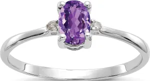10K White Gold Polished Geniune Diamond & Amethyst Birthstone Ring - Jewelry By Sweet Pea