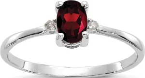 10K White Gold Polished Geniune Diamond & Garnet Birthstone Ring - Jewelry By Sweet Pea