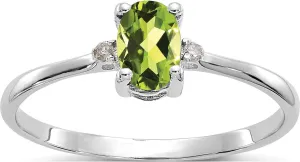 10K White Gold Polished Geniune Diamond & Peridot Birthstone Ring - Jewelry By Sweet Pea