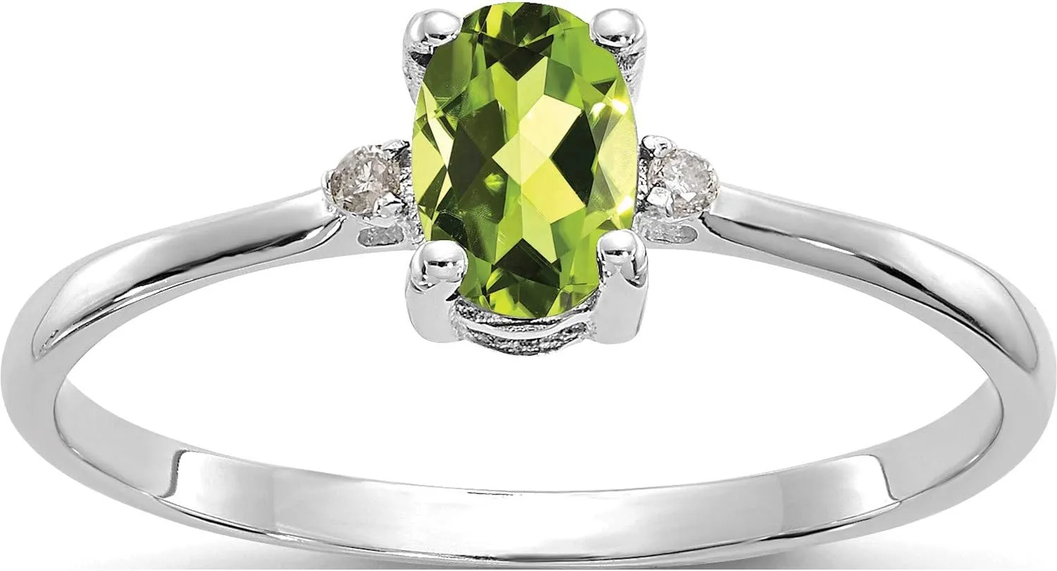 10K White Gold Polished Geniune Diamond & Peridot Birthstone Ring - Jewelry By Sweet Pea
