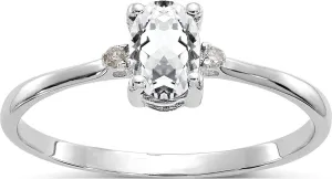 10K White Gold Polished Geniunediamond/White Topaz Birthstone Ring - Jewelry By Sweet Pea