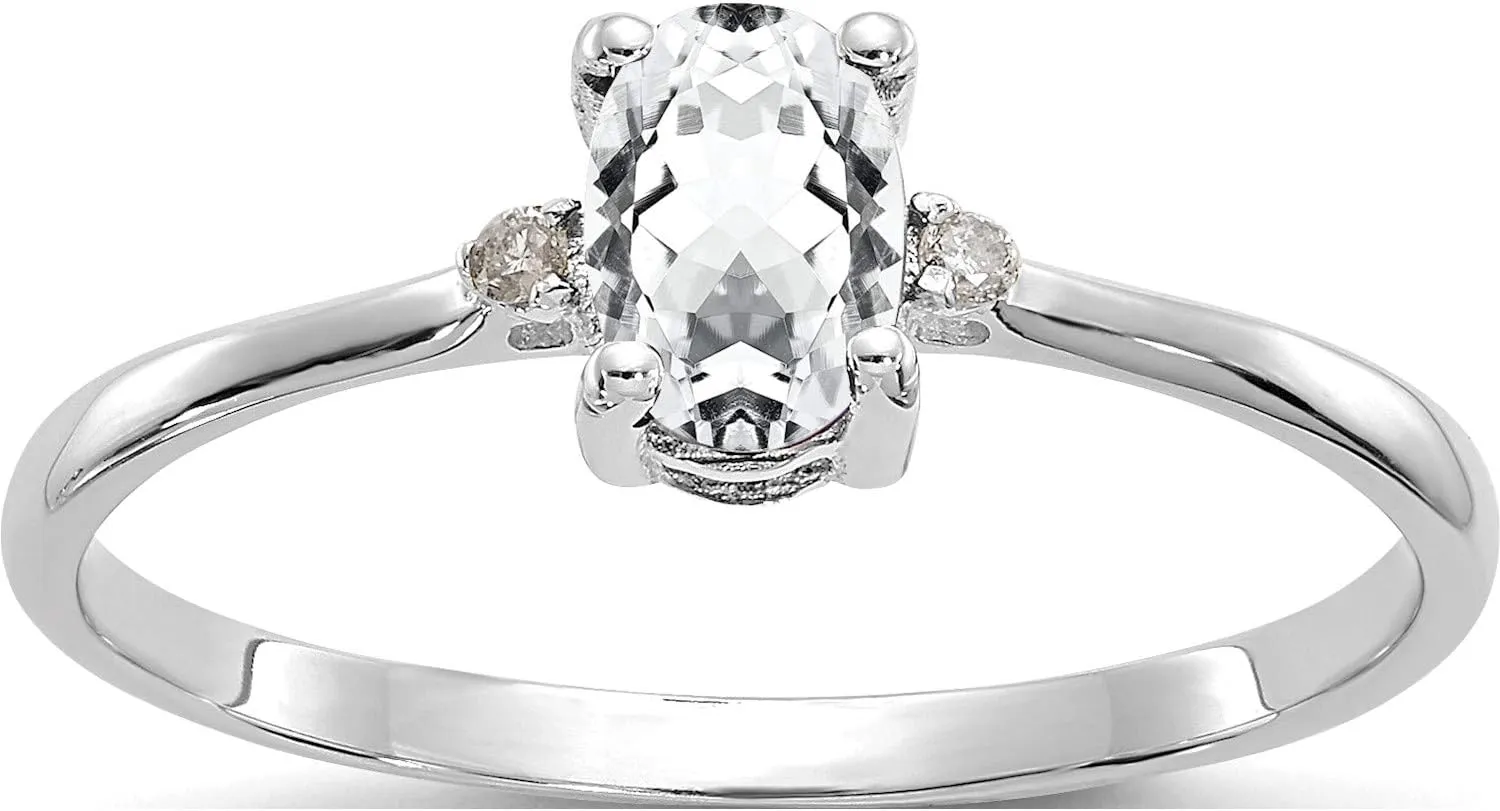 10K White Gold Polished Geniunediamond/White Topaz Birthstone Ring - Jewelry By Sweet Pea