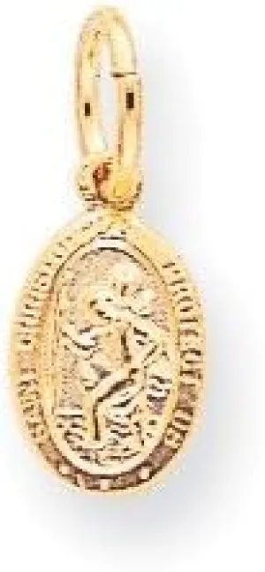 10k Yellow Gold Solid Satin Polished St. Christopher Pendant - Religious Jewelry