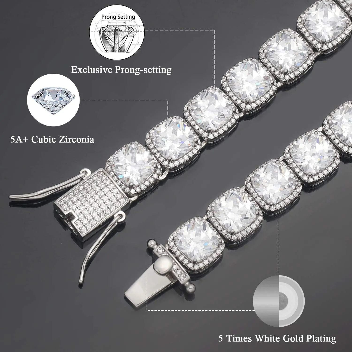 10mm Tennis Chain for Men Cluster Lab Diamond Iced Out Necklace, Real 18K Gold/White Gold/Rose Gold Plated Choker Necklaces for Women with Full Iced Clasp