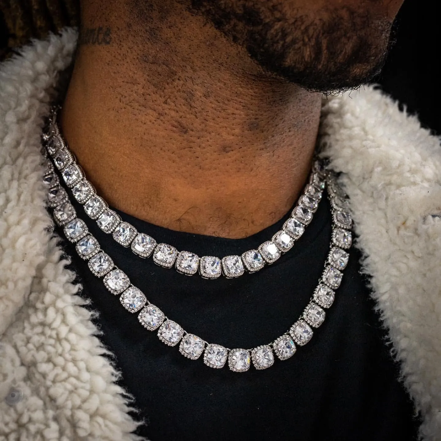10mm Tennis Chain for Men Cluster Lab Diamond Iced Out Necklace, Real 18K Gold/White Gold/Rose Gold Plated Choker Necklaces for Women with Full Iced Clasp