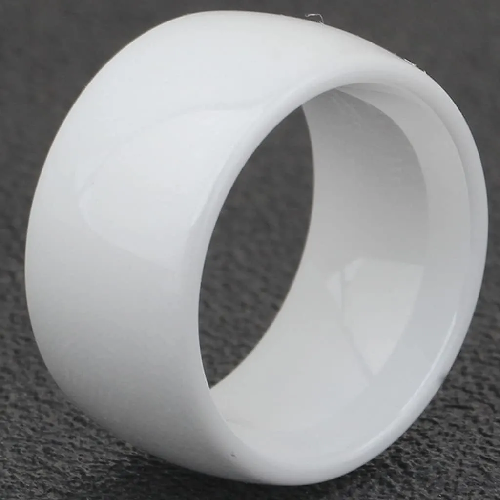12mm High Polished Classic Simple Plain White Ceramic Wedding Band Ring