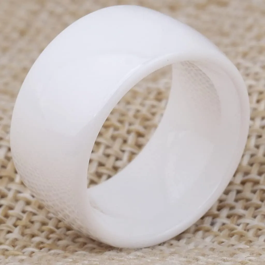 12mm High Polished Classic Simple Plain White Ceramic Wedding Band Ring