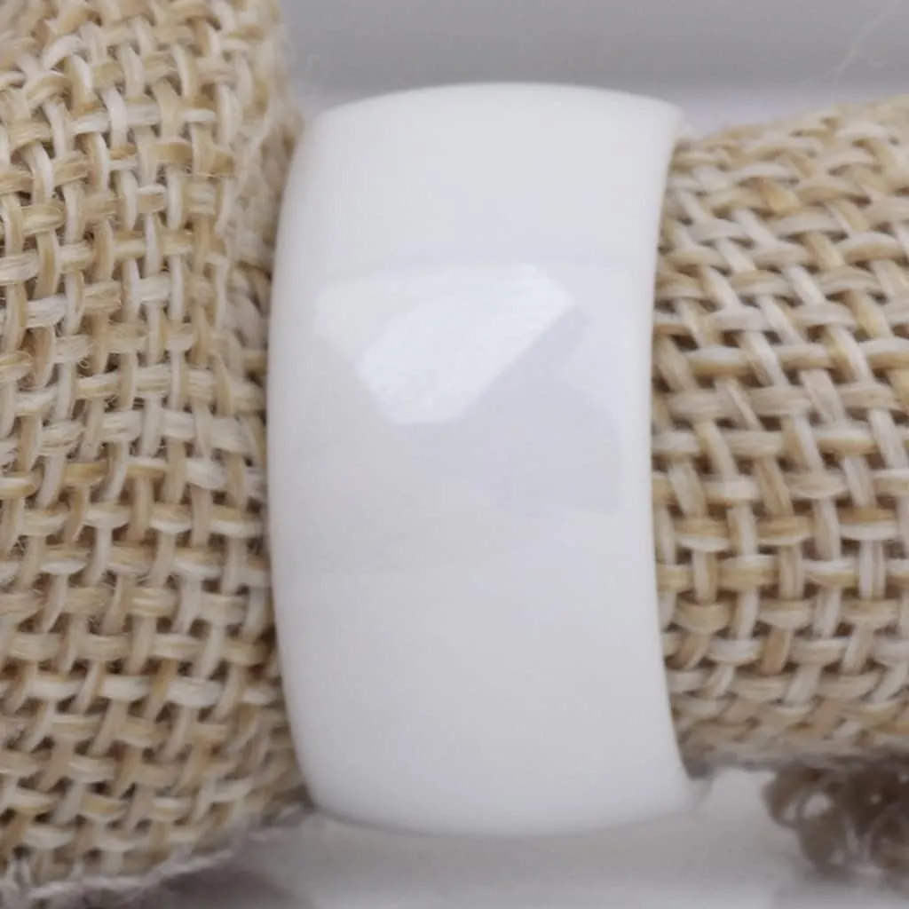 12mm High Polished Classic Simple Plain White Ceramic Wedding Band Ring