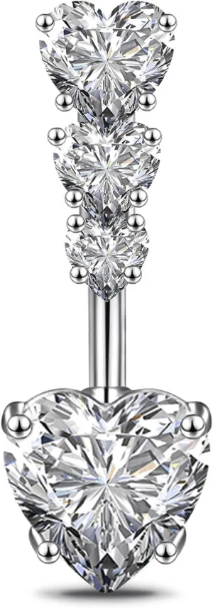 14G Belly Button Rings G23 Titanium Navel Rings Belly Curved Barbell Belly Rings Internally Threaded Clear CZ Diamond Belly Rings Piercing Jewelry for Women 10MM Silver