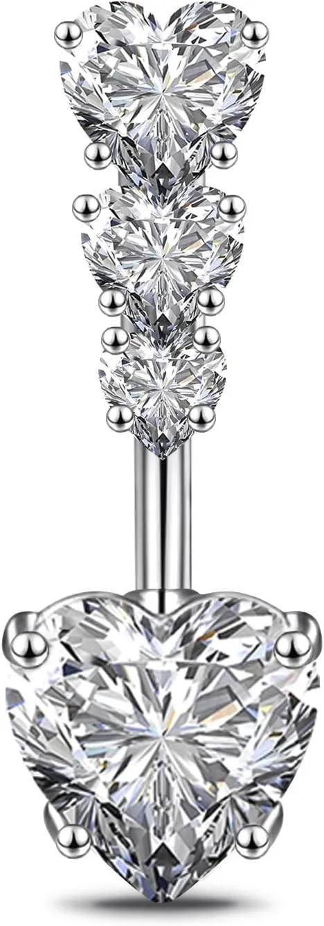 14G Belly Button Rings G23 Titanium Navel Rings Belly Curved Barbell Belly Rings Internally Threaded Clear CZ Diamond Belly Rings Piercing Jewelry for Women 10MM Silver