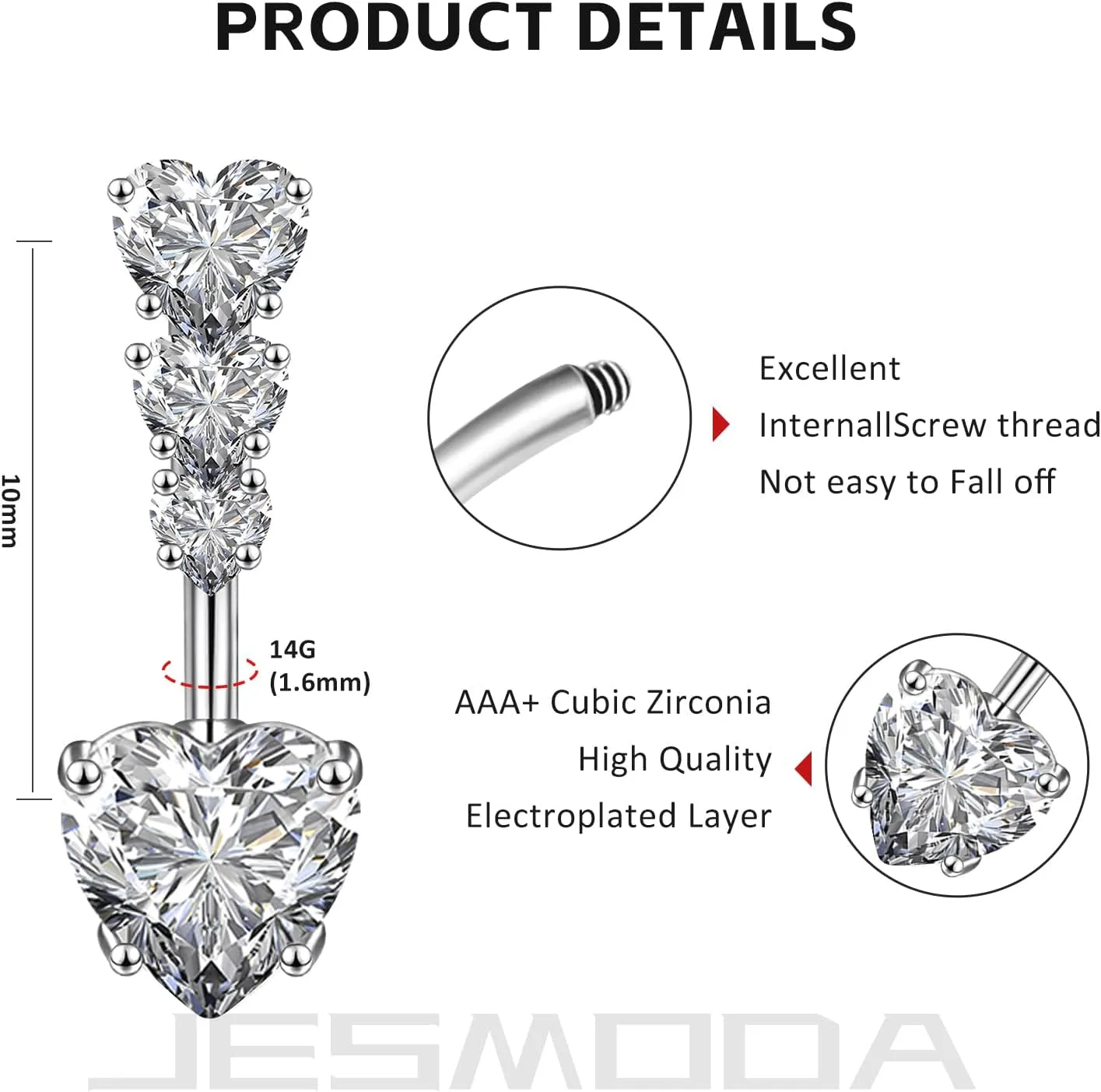 14G Belly Button Rings G23 Titanium Navel Rings Belly Curved Barbell Belly Rings Internally Threaded Clear CZ Diamond Belly Rings Piercing Jewelry for Women 10MM Silver