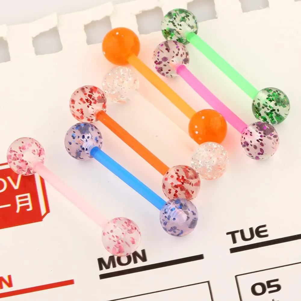 14G Flexible Acrylic Nipple Rings Colorful Bioplast Ball Straight Barbell Bars Tongue Ring 16mm(5/8Inch) Body Piercing Jewelry