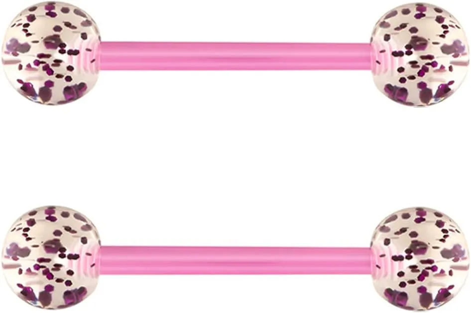 14G Flexible Acrylic Nipple Rings Colorful Bioplast Ball Straight Barbell Bars Tongue Ring 16mm(5/8Inch) Body Piercing Jewelry