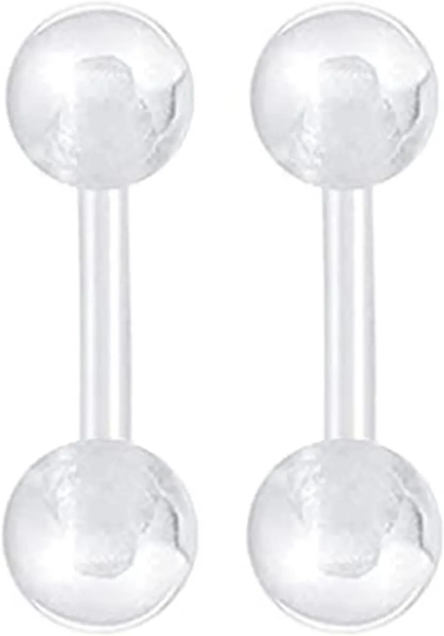 14G Flexible Acrylic Nipple Rings Solid Bioplast Ball Straight Barbell Bars Tongue Ring 16mm/20mm (5/8Inch / 13/16Inch) Body Piercing Jewelry