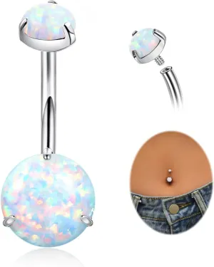14G G23 Titanium Belly Button Rings for Women Opal Belly Rings Internal Threaded Curved Barbell Hypoallergenic Round Navel Piercing Jewelry 6-16MM