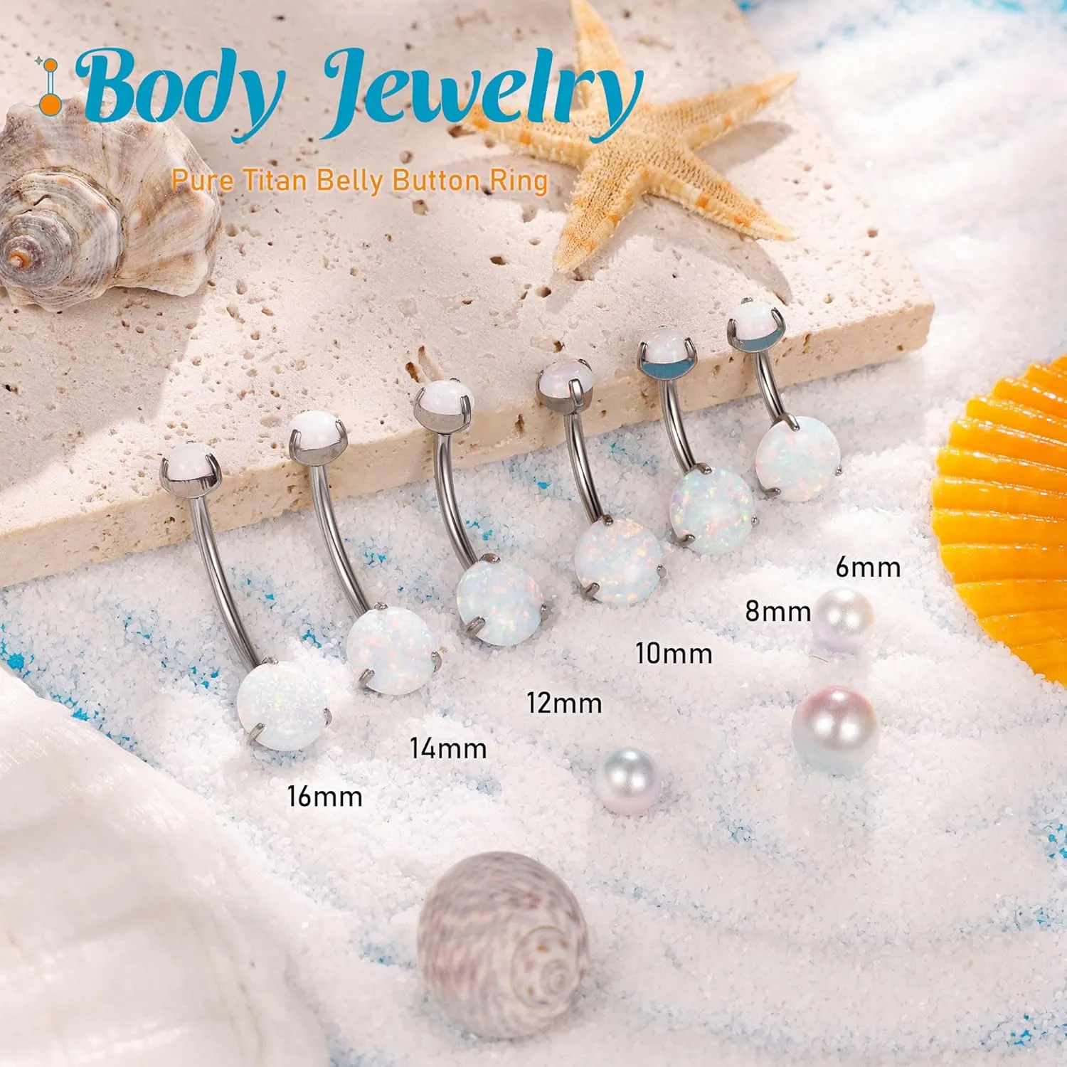 14G G23 Titanium Belly Button Rings for Women Opal Belly Rings Internal Threaded Curved Barbell Hypoallergenic Round Navel Piercing Jewelry 6-16MM