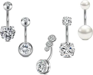 14G Stainless Steel Belly Button Rins, Heart CZ Belly Barbell Piercings, Cute Navel Piercing Jewelry For Women