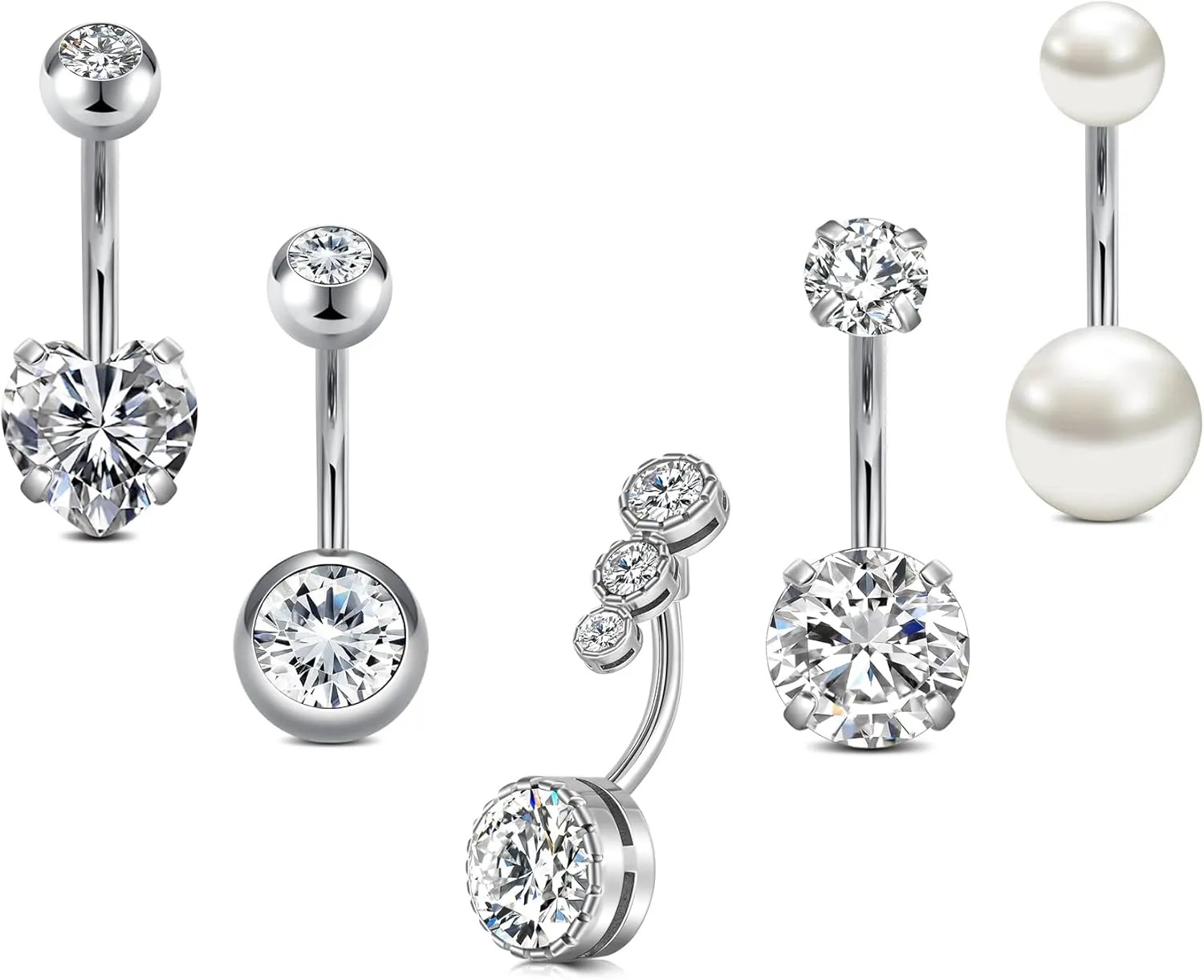 14G Stainless Steel Belly Button Rins, Heart CZ Belly Barbell Piercings, Cute Navel Piercing Jewelry For Women