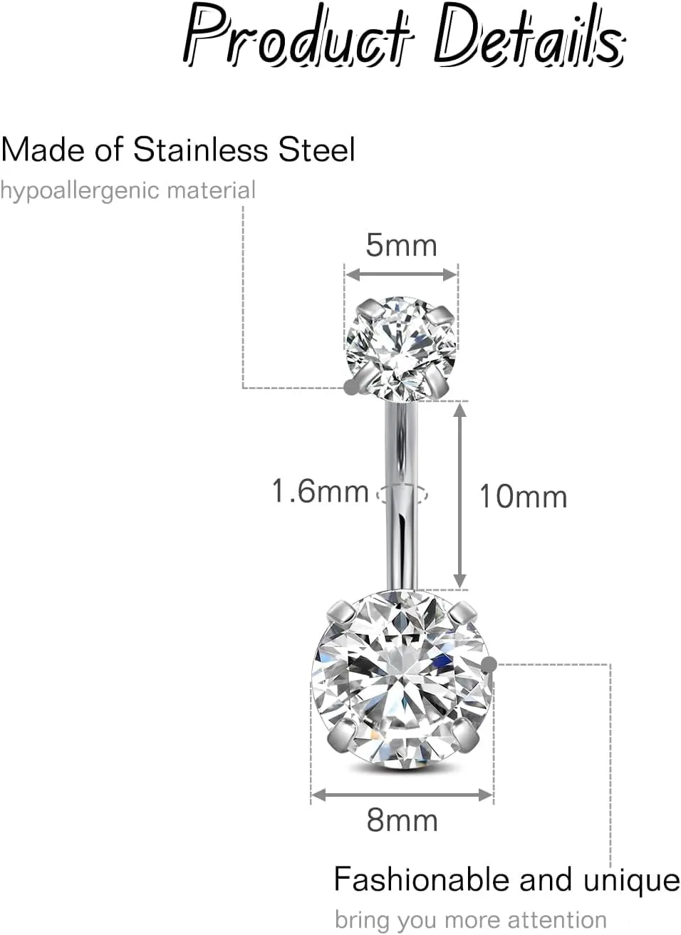 14G Stainless Steel Belly Button Rins, Heart CZ Belly Barbell Piercings, Cute Navel Piercing Jewelry For Women