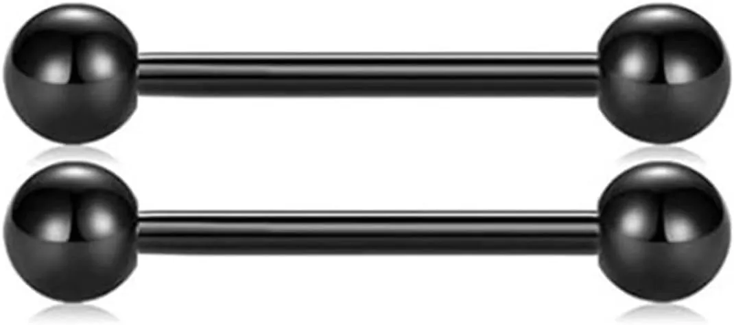 14G Stainless Steel Nipple Rings Balck Ball Straight Barbell Bars Tongue Ring 16mm(5/8Inch) Body Piercing Jewelry