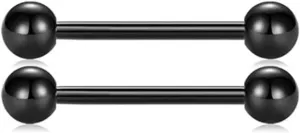 14G Stainless Steel Nipple Rings Balck Ball Straight Barbell Bars Tongue Ring 16mm(5/8Inch) Body Piercing Jewelry