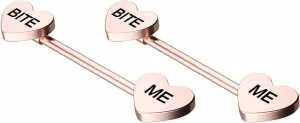 14G Stainless Steel Nipple Rings Bite Me Heart-shaped Letter Straight Barbell Bars Tongue Ring 16mm(5/8 Inch) Body Piercing Jewelry