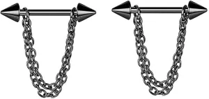 14G Stainless Steel Nipple Rings Black Chain Straight Barbell Bars Tongue Ring 16mm(5/8Inch) Body Piercing Jewelry