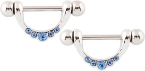 14G Stainless Steel Nipple Rings Blue CZ U-Shape Straight Barbell Bars Tongue Ring 16mm(5/8Inch) Body Piercing Jewelry