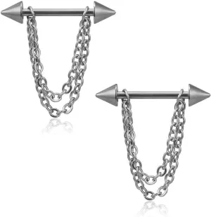 14G Stainless Steel Nipple Rings Chain Cone Straight Barbell Bars Tongue Ring 16mm(5/8Inch) Body Piercing Jewelry