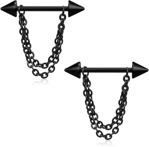 14G Stainless Steel Nipple Rings Chain Cone Straight Barbell Bars Tongue Ring 16mm(5/8Inch) Body Piercing Jewelry