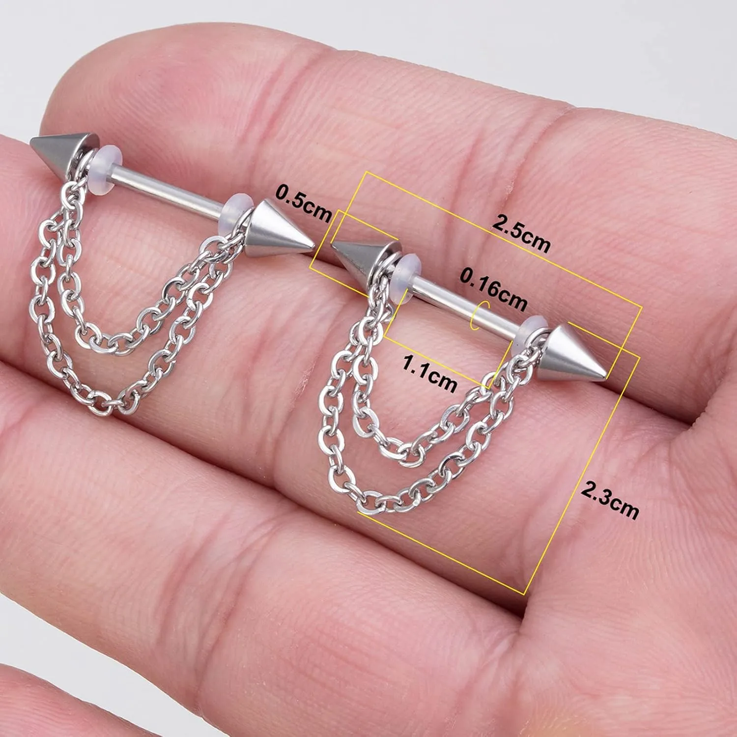 14G Stainless Steel Nipple Rings Chain Straight Barbell Bars Tongue Ring 14mm(9/16Inch) Body Piercing Jewelry