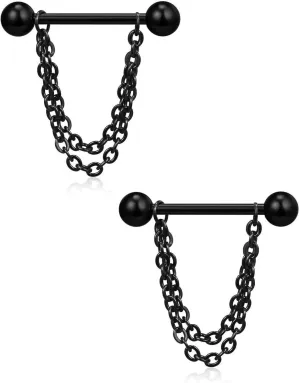 14G Stainless Steel Nipple Rings Chain Straight Barbell Bars Tongue Ring 16mm(5/8Inch) Body Piercing Jewelry