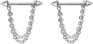 14G Stainless Steel Nipple Rings Chain Straight Barbell Bars Tongue Ring 16mm(5/8Inch) Body Piercing Jewelry