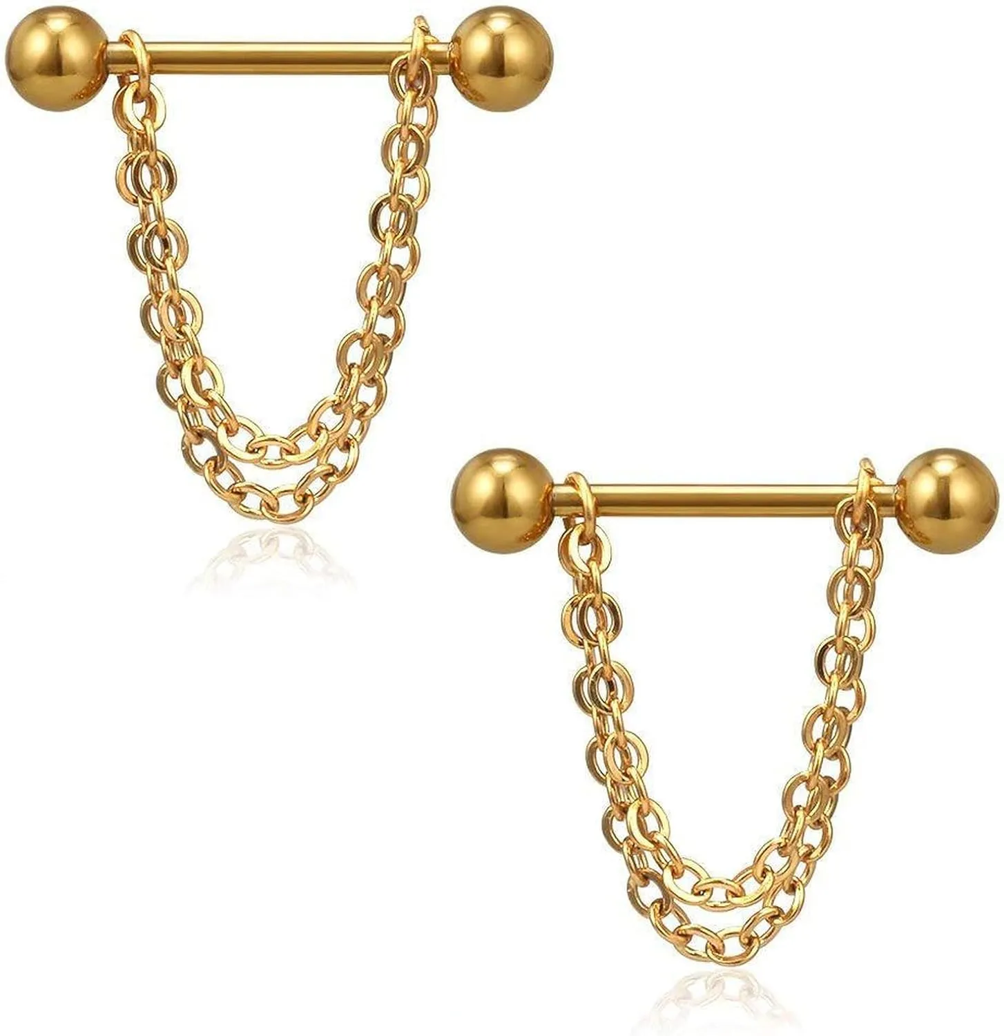 14G Stainless Steel Nipple Rings Chains Balls Straight Barbell Bars Tongue Ring 16mm(5/8Inch) Body Piercing Jewelry