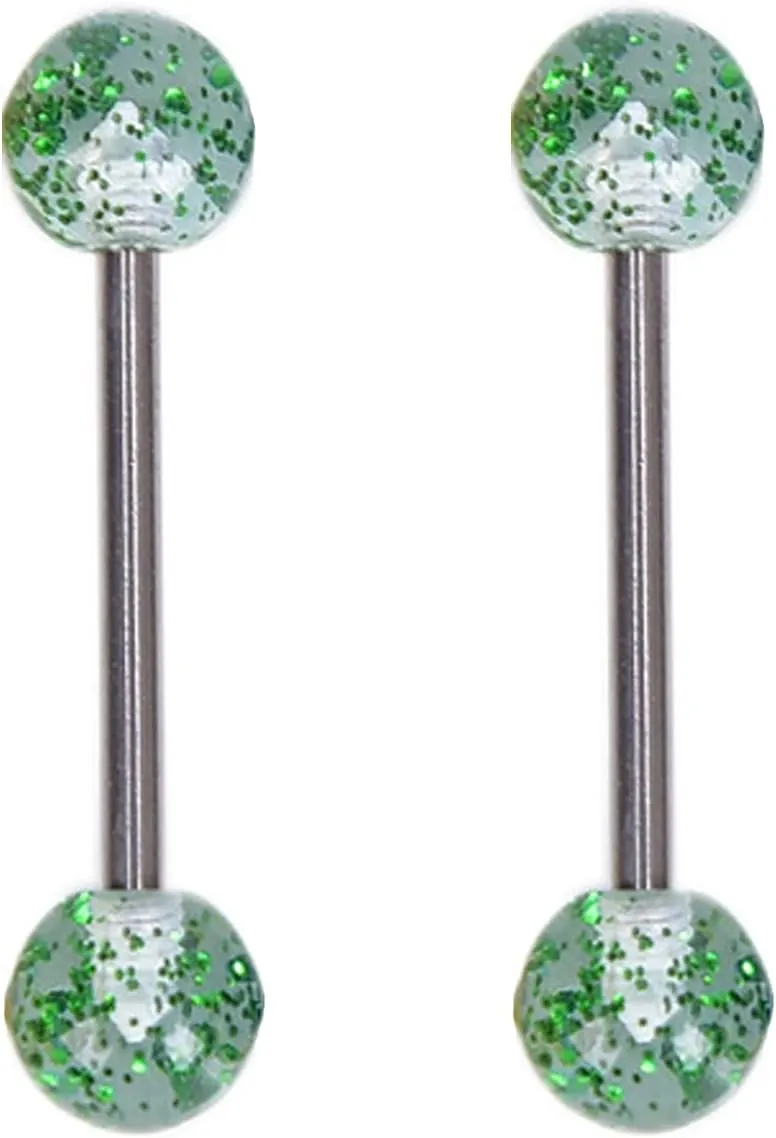 14G Stainless Steel Nipple Rings Colorful Bioplast Ball Straight Barbell Bars Tongue Ring 16mm(5/8Inch) Body Piercing Jewelry