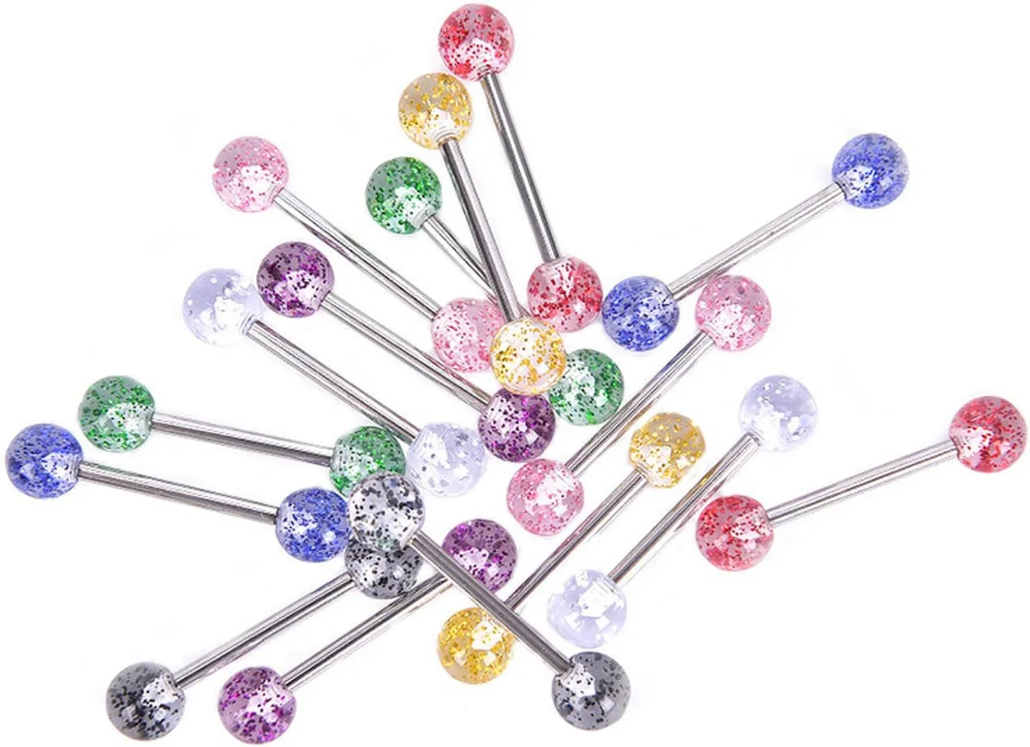 14G Stainless Steel Nipple Rings Colorful Bioplast Ball Straight Barbell Bars Tongue Ring 16mm(5/8Inch) Body Piercing Jewelry