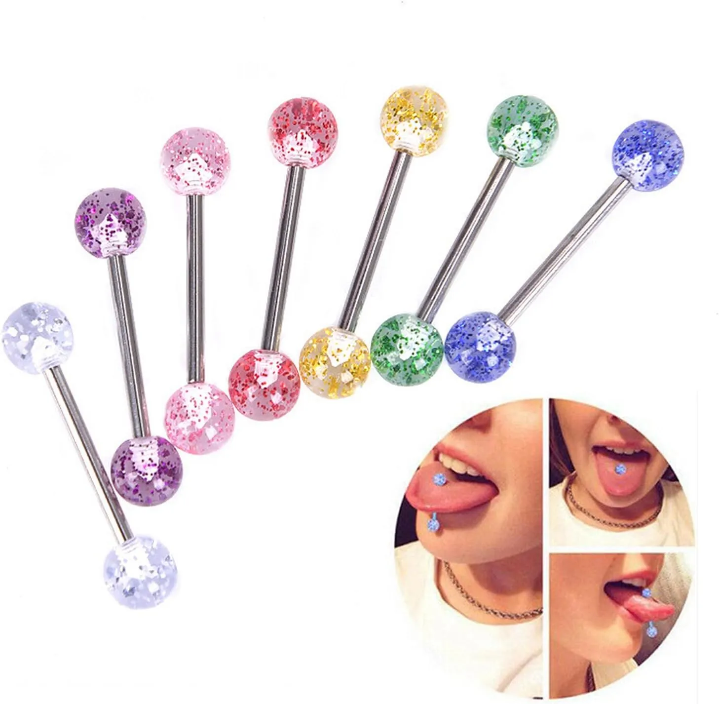 14G Stainless Steel Nipple Rings Colorful Bioplast Ball Straight Barbell Bars Tongue Ring 16mm(5/8Inch) Body Piercing Jewelry