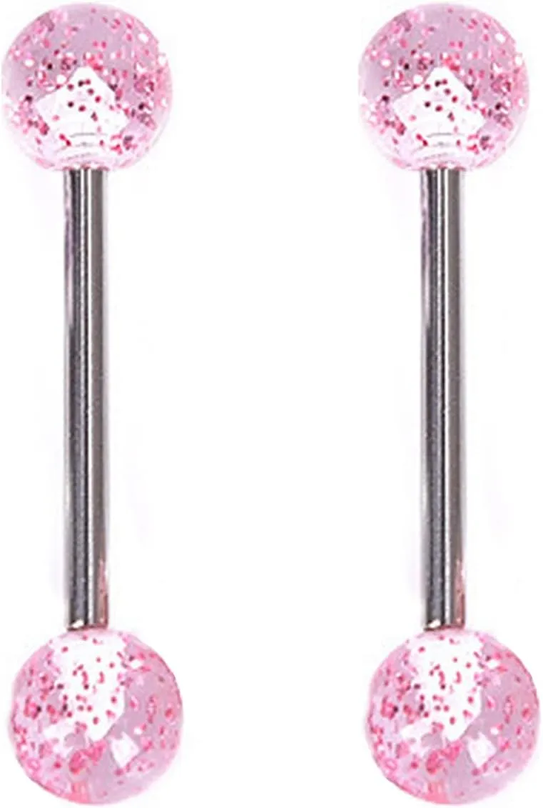 14G Stainless Steel Nipple Rings Colorful Bioplast Ball Straight Barbell Bars Tongue Ring 16mm(5/8Inch) Body Piercing Jewelry