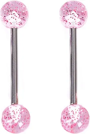 14G Stainless Steel Nipple Rings Colorful Bioplast Ball Straight Barbell Bars Tongue Ring 16mm(5/8Inch) Body Piercing Jewelry