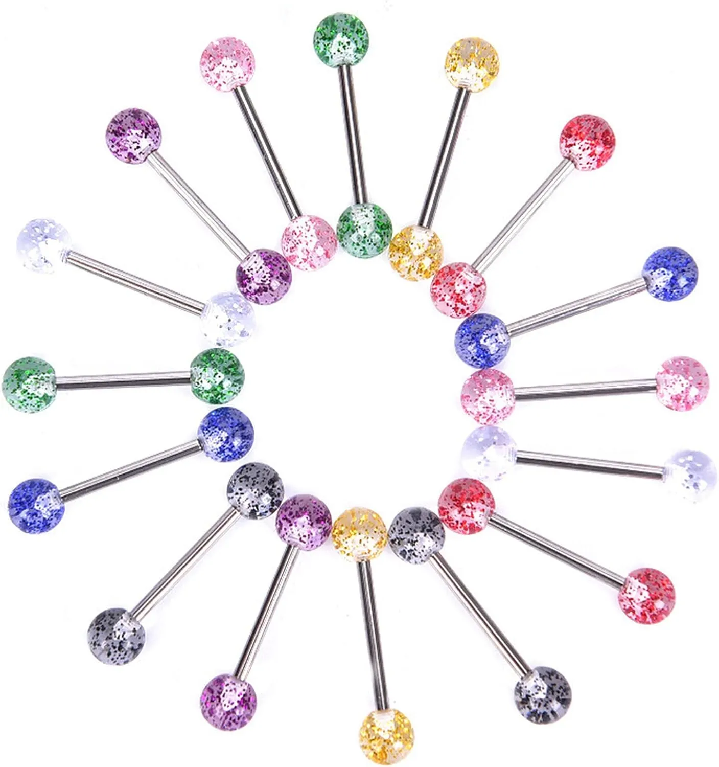 14G Stainless Steel Nipple Rings Colorful Bioplast Ball Straight Barbell Bars Tongue Ring 16mm(5/8Inch) Body Piercing Jewelry