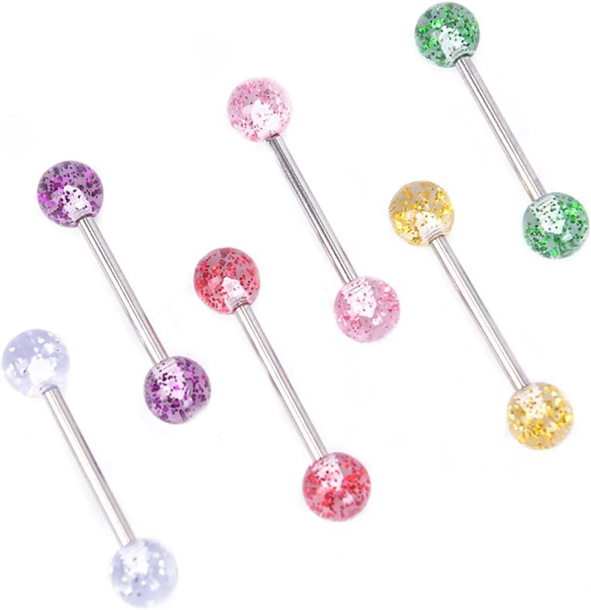 14G Stainless Steel Nipple Rings Colorful Bioplast Ball Straight Barbell Bars Tongue Ring 16mm(5/8Inch) Body Piercing Jewelry