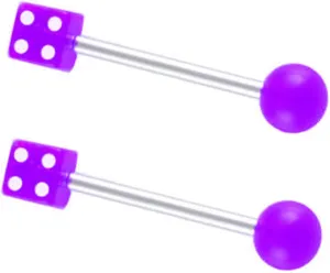 14G Stainless Steel Nipple Rings Colorful Bioplast Dice Straight Barbell Bars Tongue Ring 10mm(3/8 Inch) Body Piercing Jewelry
