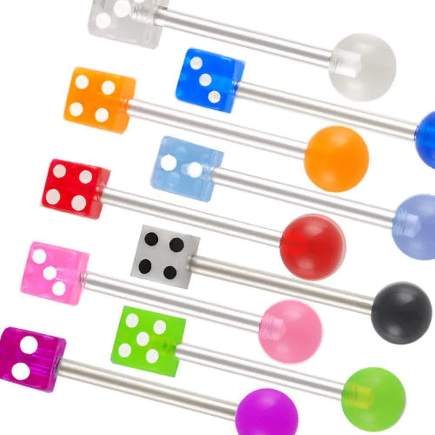 14G Stainless Steel Nipple Rings Colorful Bioplast Dice Straight Barbell Bars Tongue Ring 10mm(3/8 Inch) Body Piercing Jewelry