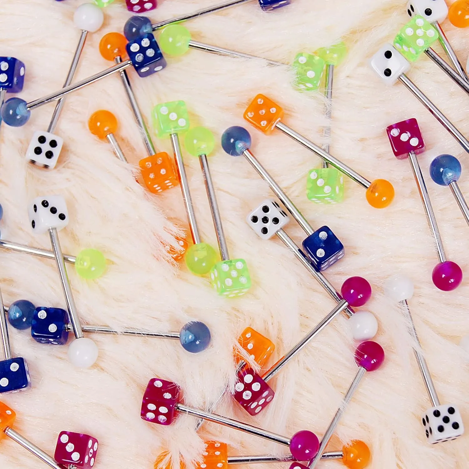 14G Stainless Steel Nipple Rings Colorful Bioplast Dice Straight Barbell Bars Tongue Ring 10mm(3/8 Inch) Body Piercing Jewelry
