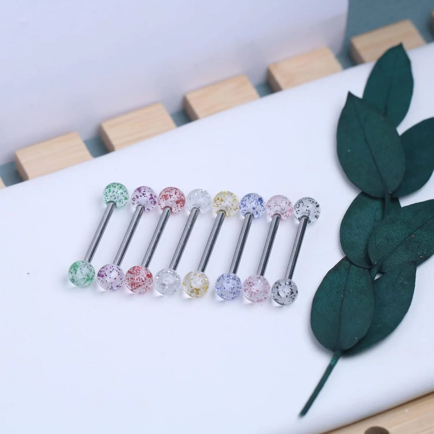 14G Stainless Steel Nipple Rings Colorful Bioplast Straight Barbell Bars Tongue Ring 16mm(1.6Inch) Body Piercing Jewelry